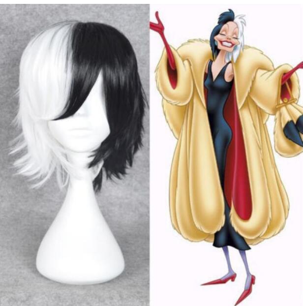 Cosplayflying Buy 101 Dalmatians Deville Cruella De Vil Half White Half Black Layered Cosplay Wig Cosplay for Adult Men Halloween Carnival