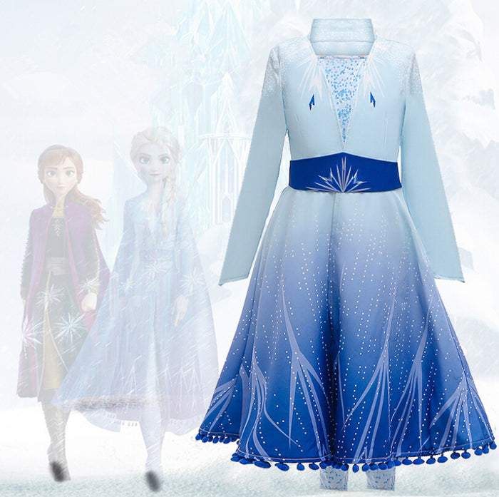 2019 New Disney Anime Movie Frozen 2 Princess Elsa Child Version Cosplay Costume for Halloween Carnival Party