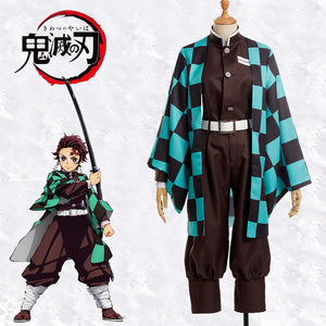 Demon Slayer: Kimetsu no Yaiba Kamado Tanjirou Cosplay Costume Custom Kimono Jacket Belt Coffee Turtleneck Uniform Shorts
