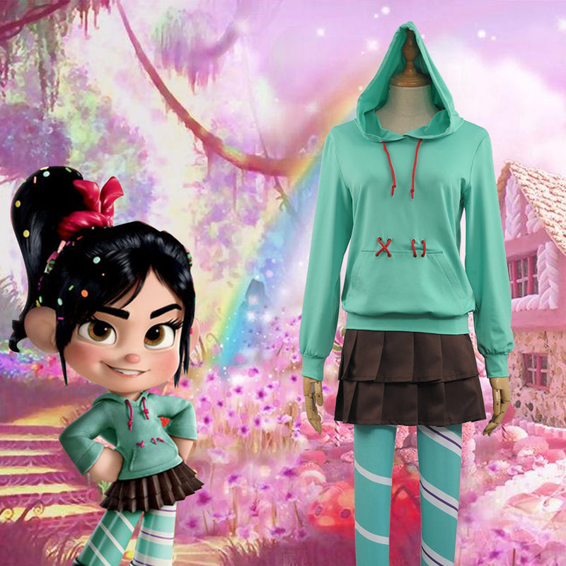  Women's Disney Wreck-It Ralph Vanellope Costume, Vanellope von  Schweetz Hoodie, Skirt & Leggings Cosplay Outfit Large : Clothing, Shoes &  Jewelry