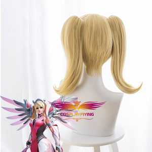 Game Overwatch(OW) Pink Angel Short Blonde Chip Ponytails Cosplay Wig Cosplay for Girls Adult Women Halloween Carnival Party