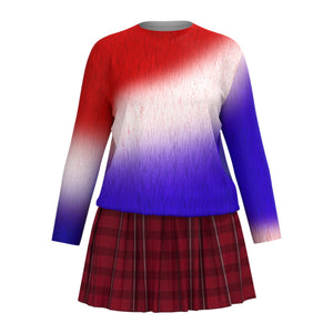Adult Girls Addams Cosplay Costume Long Sleeve Gradient Color Top Red Skirt