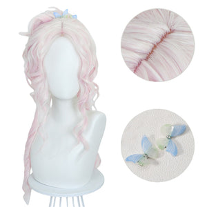 Adult Girls Addams Enid Sinclair Cosplay Wig Pink Curly Hair Center-part Hairstyle