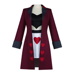 Adult Girls Hazbin Velvet Cosplay Costume Burgundy Red Jacket Vest Skirt