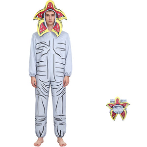 Kids Adult Demogorgon Cosplay Costume Long Sleeve Jumpsuit with Hat