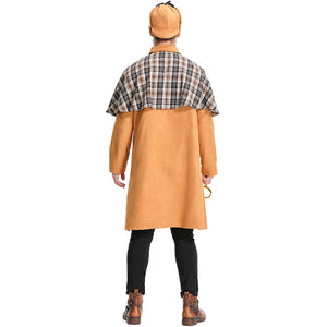 Adult Men Plaid Shawl Sherlock Holmes Detective Cosplay Costume Halloween Party Dress