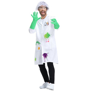 Adult Scientist Cosplay Costume Crazy Science Stranger White Coat Stage Performance Clothing