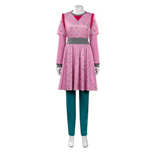 Stranger Things EricaSinclair Cosplay Costume Adult Women Pink Flower Dress Halloween Outfit