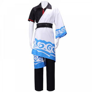 Anime GINTAMA Sakata Gintoki Cosplay Costume White Combat Kimono Warrior Cloak Halloween Set