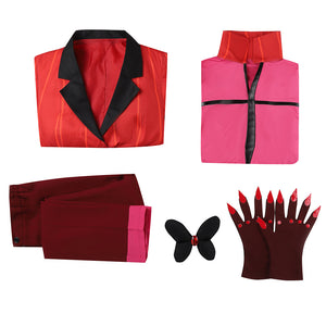 Anime Hazbin Hotel Alastor Cosplay Costume Red Suit Jacket Coat Shirt Pants Halloween Outfit Clothes Uniform Gloves