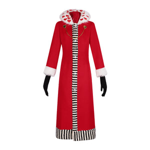 Anime Hazbin Hotel Valentino Cosplay Costume Red Lamb Wool Coat with Hat and Gloves