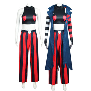 Hazbin Hotel Velvet Cosplay Costume Printed Striped Halloween Party Anime Show Attire