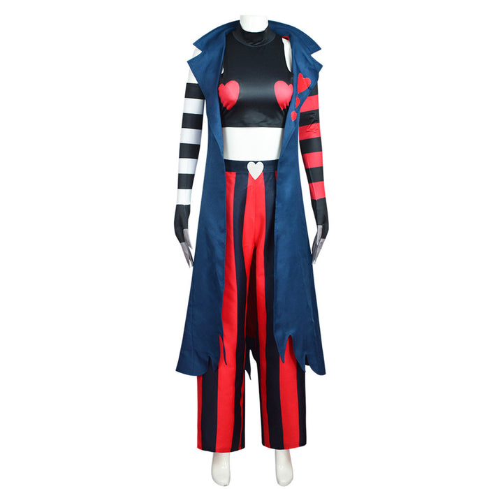 Hazbin Hotel Velvet Cosplay Costume Printed Striped Halloween Party Anime Show Attire