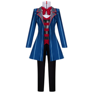 Anime Hazbin Hotel Vox Cosplay Costume Blue Suit Jacket Sweatshirt Pants for Halloween Carnival