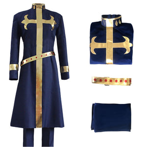 Anime JoJo's Bizarre Adventure Enrico Pucci Cosplay Costume Men Blue Battle Suit