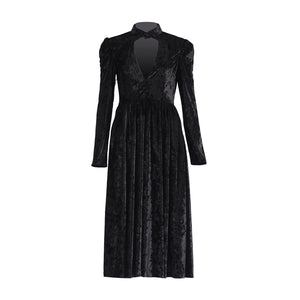 Adult Girls Addams Cosplay Costume Sexy Deep V Neck Black Dress