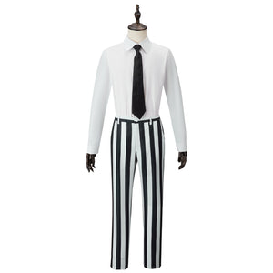 Beetle Juice Cosplay Costume Men Black White Striped Suit Set Clown Halloween Clothing