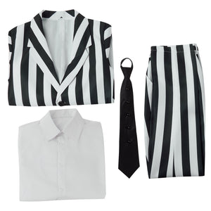 Beetle Juice Cosplay Costume Men Black White Striped Suit Set Clown Halloween Clothing