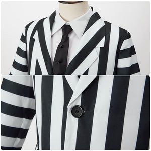 Beetle Juice Cosplay Costume Men Black White Striped Suit Set Clown Halloween Clothing