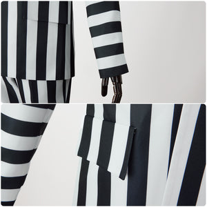 Beetle Juice Cosplay Costume Men Black White Striped Suit Set Clown Halloween Clothing