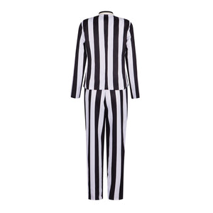 Beetle Juice Michael Keaton Cosplay Costume Black White Striped Suit Clown Halloween Carnival Party Clothing