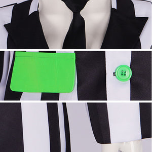 Beetle Juice Michael Keaton Cosplay Costume Black White Striped Suit Clown Halloween Carnival Party Clothing