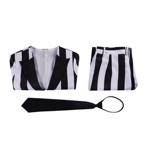 Beetle Juice Michael Keaton Cosplay Costume Black White Striped Suit Clown Halloween Carnival Party Clothing