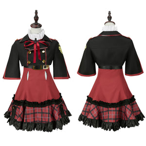 Blue Archive Asagi Mutsuki Cosplay Costume Red Campus Uniform Set with Waistband Skirt