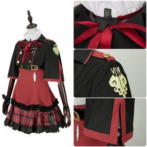 Blue Archive Asagi Mutsuki Cosplay Costume Red Campus Uniform Set with Waistband Skirt