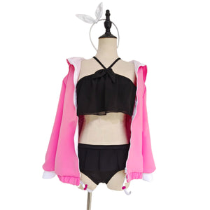 Blue Archive Mashiro Swimsuit Cosplay Costume Black Camisole Skirt Swimwear Pink Jacket