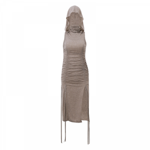 Egyptian Girl Cyberpunk Sleeveless Hooded Dress Retro Sexy Slim Fit Drawstring Frock