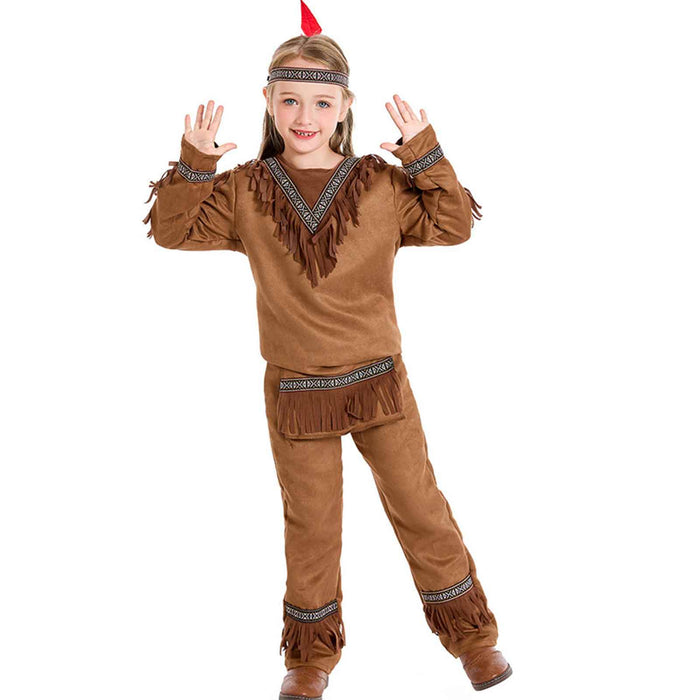 Children Indian Chief Cosplay Costume Indigenous Tribal Clothing Stage Performances Set