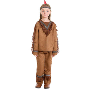 Children Indian Chief Cosplay Costume Indigenous Tribal Clothing Stage Performances Set