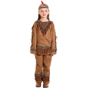 Children Indian Chief Cosplay Costume Indigenous Tribal Clothing Stage Performances Set