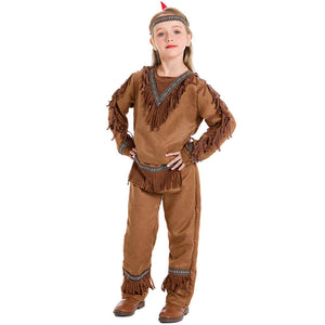 Children Indian Chief Cosplay Costume Indigenous Tribal Clothing Stage Performances Set