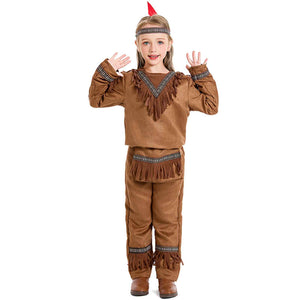 Children Indian Chief Cosplay Costume Indigenous Tribal Clothing Stage Performances Set