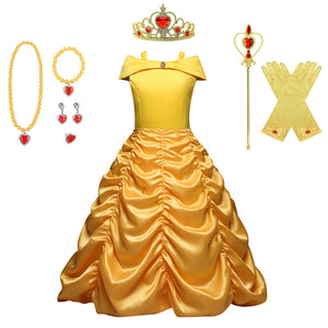 Disney Belle Princess Dress Cosplay Costume Girl Full Christmas Birthday Party Formal Attire