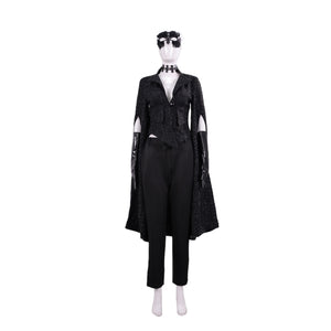 Female Film Cruella Cosplay Costume Black Bell Sleeve Coat Pants