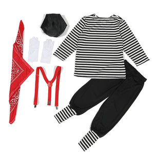 Children Mime Artist Cosplay Costume Joker Striped Outfit Comical Stage Performances Clothing