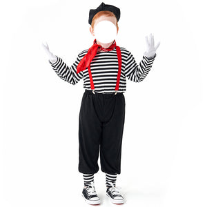 Children Mime Artist Cosplay Costume Joker Striped Outfit Comical Stage Performances Clothing