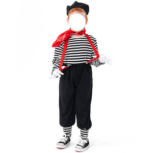 Children Mime Artist Cosplay Costume Joker Striped Outfit Comical Stage Performances Clothing