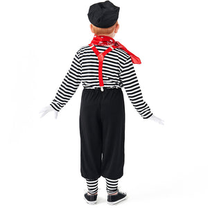 Children Mime Artist Cosplay Costume Joker Striped Outfit Comical Stage Performances Clothing