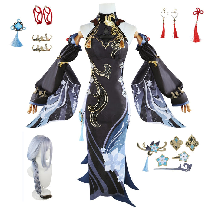 Genshin Impact Shenhe Cosplay Costume Women Cheongsam Dress Halloween Party Clothing Outfit