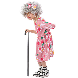 Grandma Kid Cosplay Costume Children Stage Clothing Pink Printed Dress Party Outfit