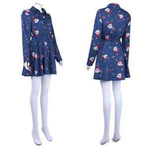 Harley Quinn Cosplay Costume Ugly Girl Blue Printed Shirt Dress Halloween Clothing