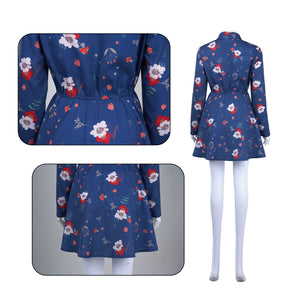 Harley Quinn Cosplay Costume Ugly Girl Blue Printed Shirt Dress Halloween Clothing