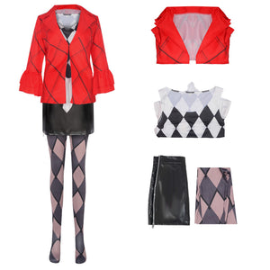 Joker Harley Quinzel Cosplay Costume Suit Jacket Plaid Clothing Halloween Clown Comical Set