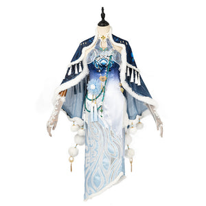 Game Naraka Bladepoint  Justina Gu Cosplay Costume Retro Chinese Qipao Classical Blue Oriental Clothing
