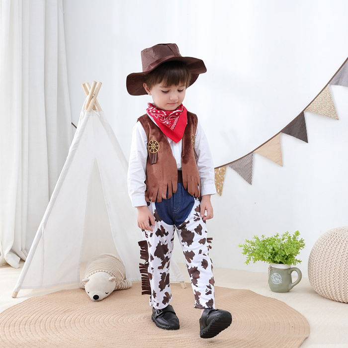 Kids Cowboy Costume Boys Halloween Dress Up Cosplay Set Birthday Party Outfit