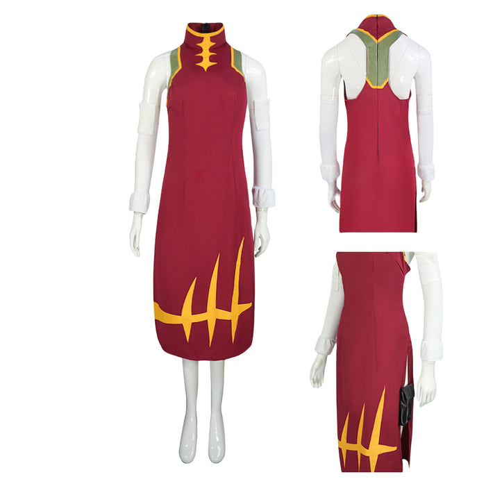 Kowloon Cosplay Costume Red Sexy Tight Fitting Dress Sleeveless Printed Frock Halloween Clothing